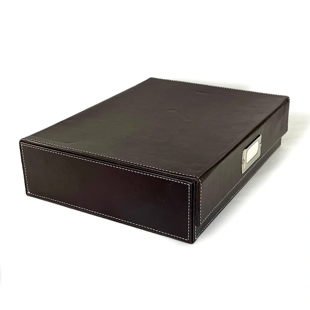Brown Leather Hinged File Box